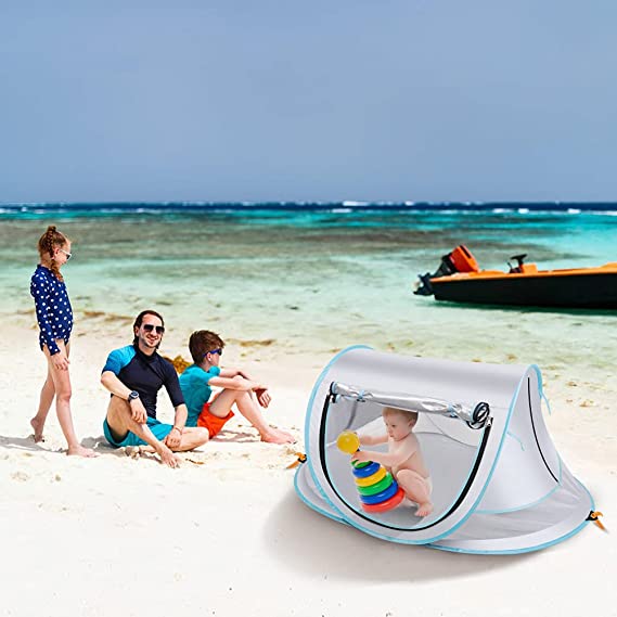 SUNBA YOUTH Baby Tent, Portable Baby Travel Bed, UPF 50+ Sun Shelters for Infant, Pop Up Beach Tent, Baby Travel Crib with Mosquito Net, Sun Shade ââ‚¬¦ (Gray)