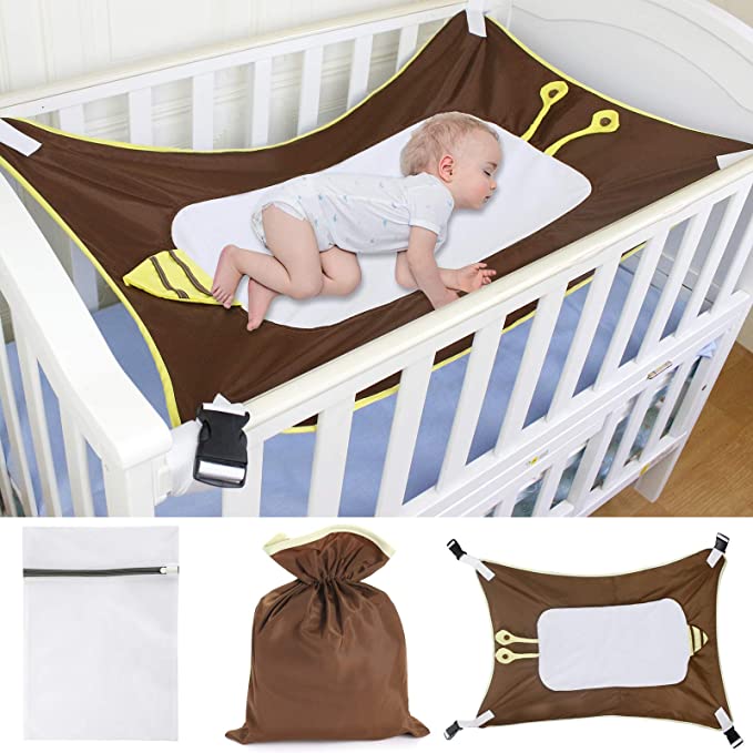 Baby Hammock for Crib, Newborn Bassinet Hammock Mimics Womb, Infant Elastic Detachable Baby Crib Portable Safe Sleep Bed Pink EY1001