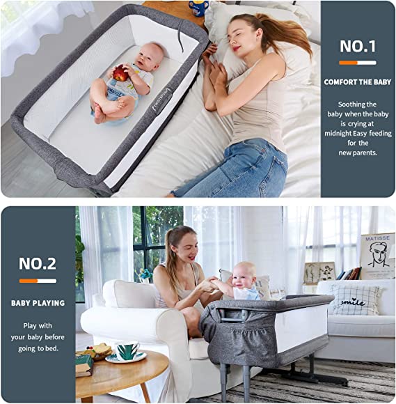 Angel Bliss Baby Bassinet & Bedside Sleeper,3-in-1 Baby Crib with Cradle Mode,Portable Co-Sleeping Crib with 10 Height Adjustable(Black)