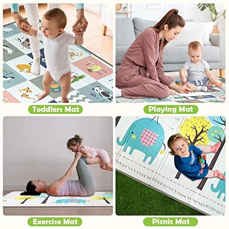 Deoxys Baby Folding Mat Play Foam Crawl Waterproof Portable Kids Baby Toddler Outdoor Use Non Toxic 6×6.5 FUT, Multicolor