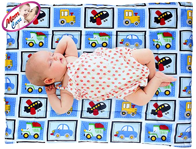 MOM CARE Cotton Newborn Baby Nappy Changing Mat Baby Urine Sheet Bed Protector with Plastics Base and Cotton Top for 0-6 Months (Pack of 2) Blue