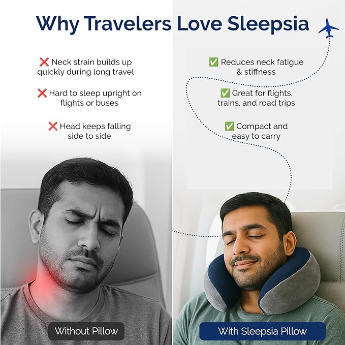 Sleep Sleepsia Memory Foam Travel Pillow Neck Support